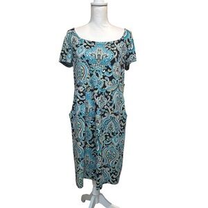 Charter Club Shift Dress size medium Multi Paisley Nylon Short Sleeve Round Neck